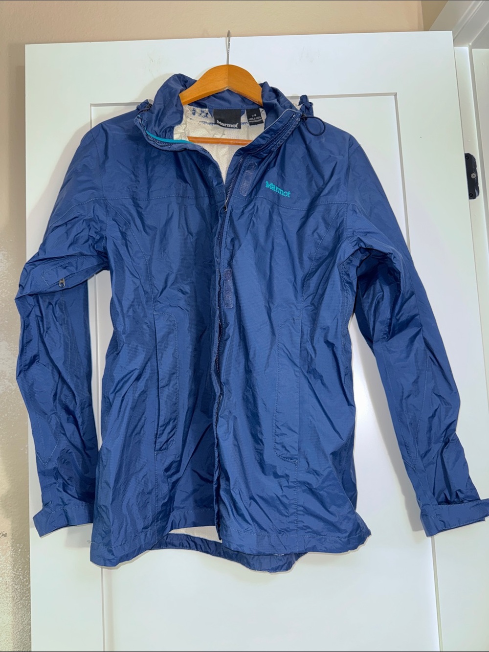 Marmot Womens Navy Hooded Rain/ Windbreaker Sz Large